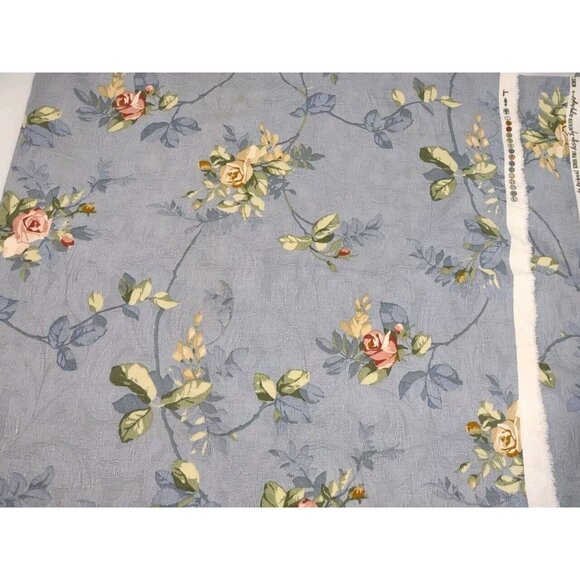 Vintage 1999 Richloom Upholstery Drapery Fabric Blue w/ Roses 1 Yard 56x36 *SEE - Picture 3 of 7